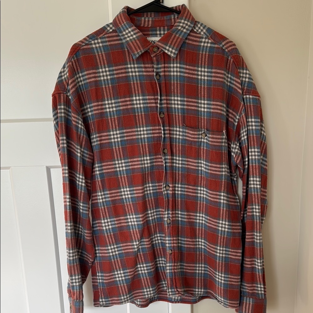 Zara Red and Blue Plaid Men's Shirt